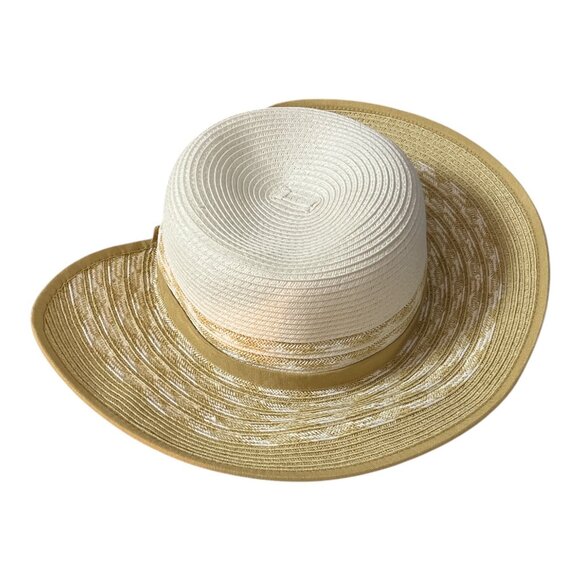 Sun N Sand UPF 50+ Wide Brim Sun Hat Cream Tan Woven Straw Look Beach Garden Hat - Picture 1 of 5